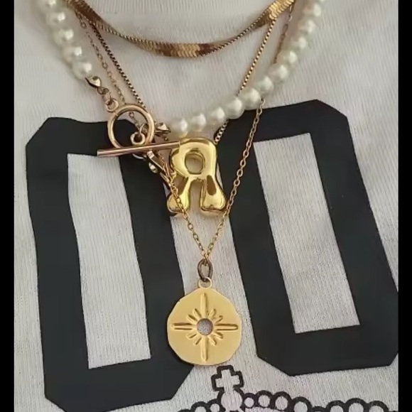 Gold Bubble Letter -M- Initial Necklace – Chunky Stainless Steel Pendant - Picture 10 of 10